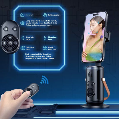 AI Face Tracking Phone Holder | 360° Auto Follow, Live Streaming, Bluetooth Remote